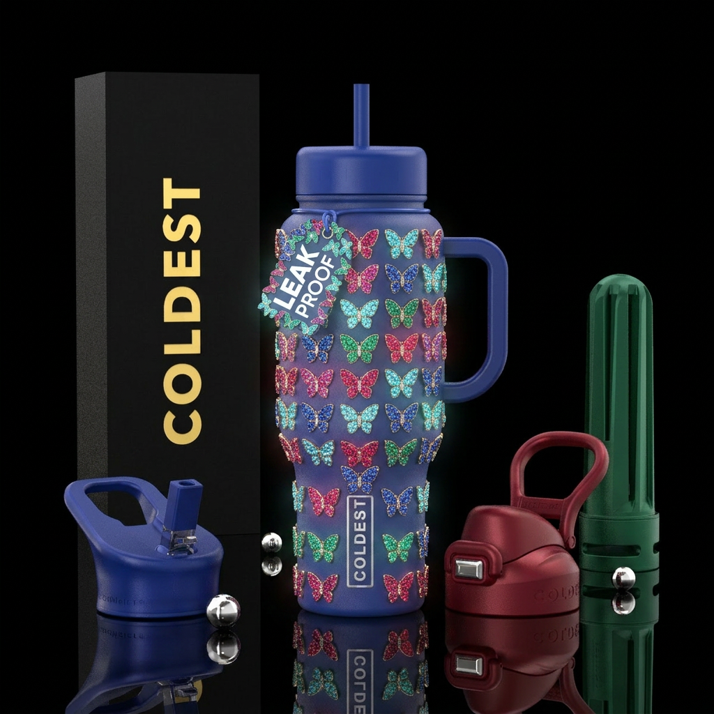 Baby butterflies with gemstones with glowing water bottle design