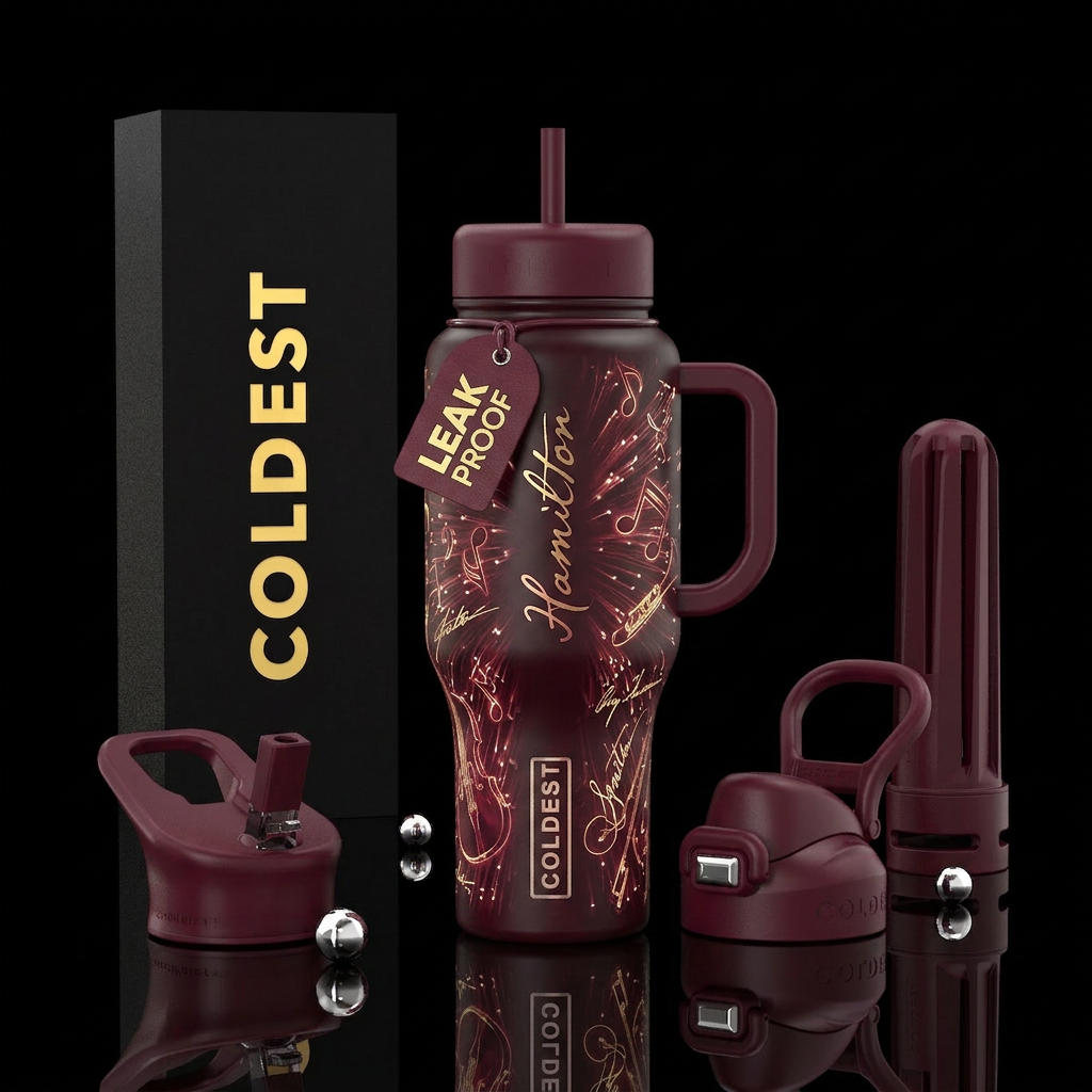 Burgundy Hamilton glowie water bottle design