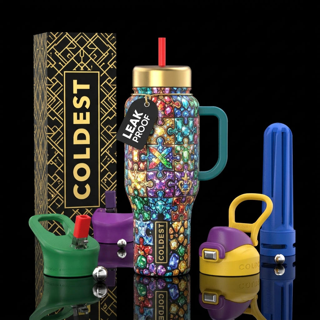 Autism glowie with gemstones water bottle design