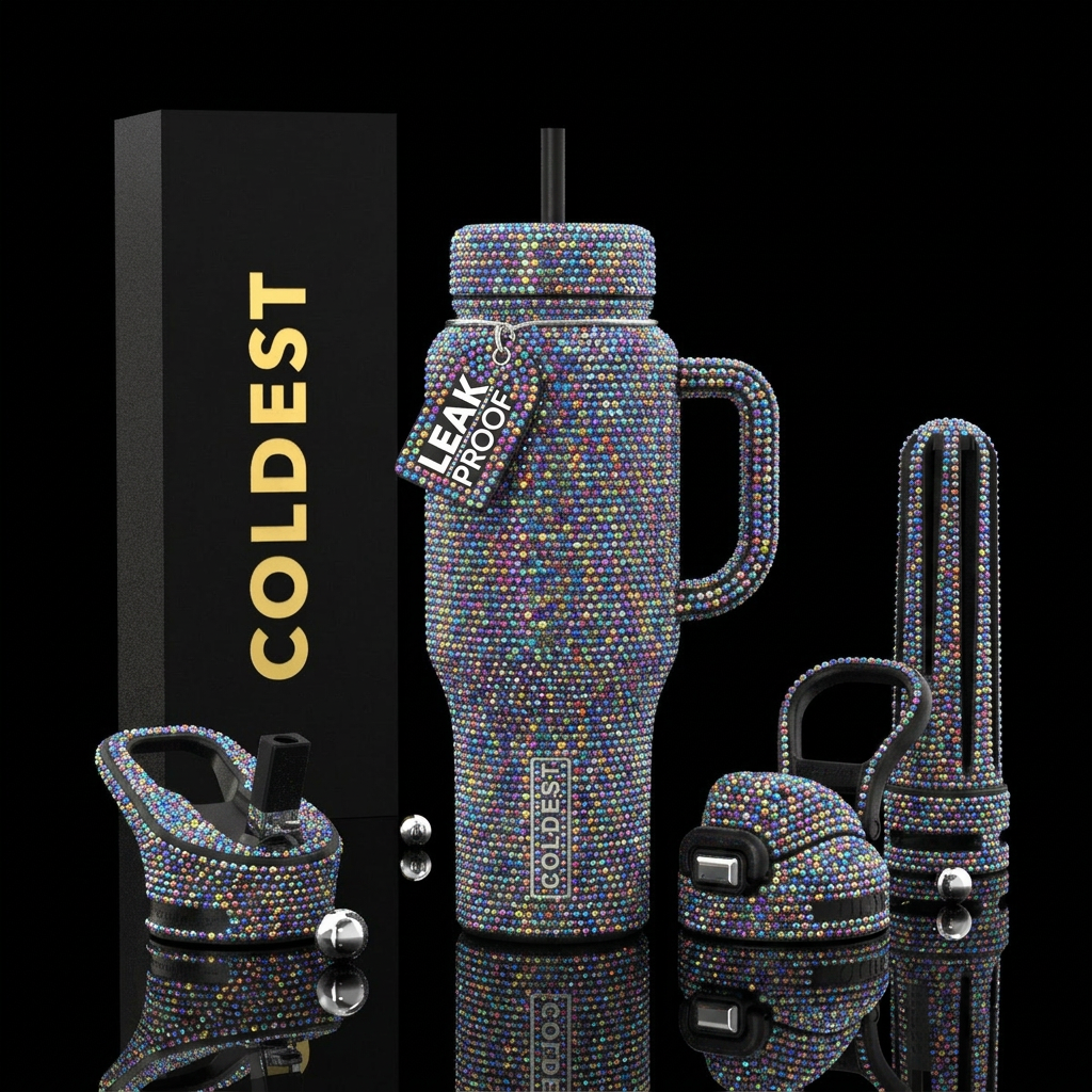 Autism glowie with rhinestones all over water bottle design