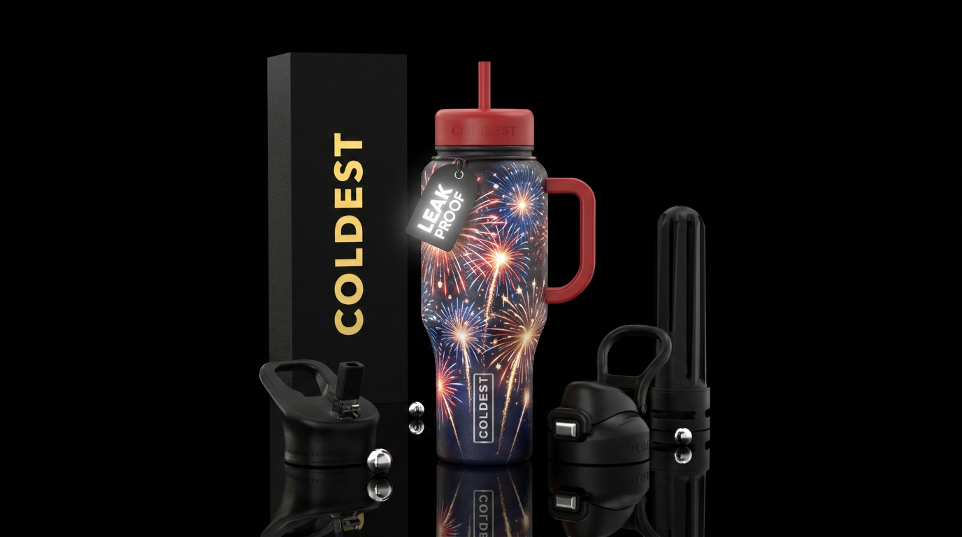 Whimsical independent day glowing with fireworks water bottle design