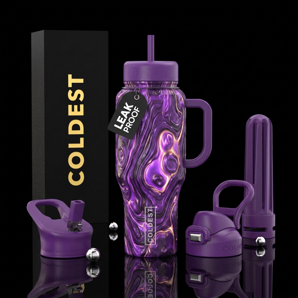 Purple molten ivory glowie water bottle design