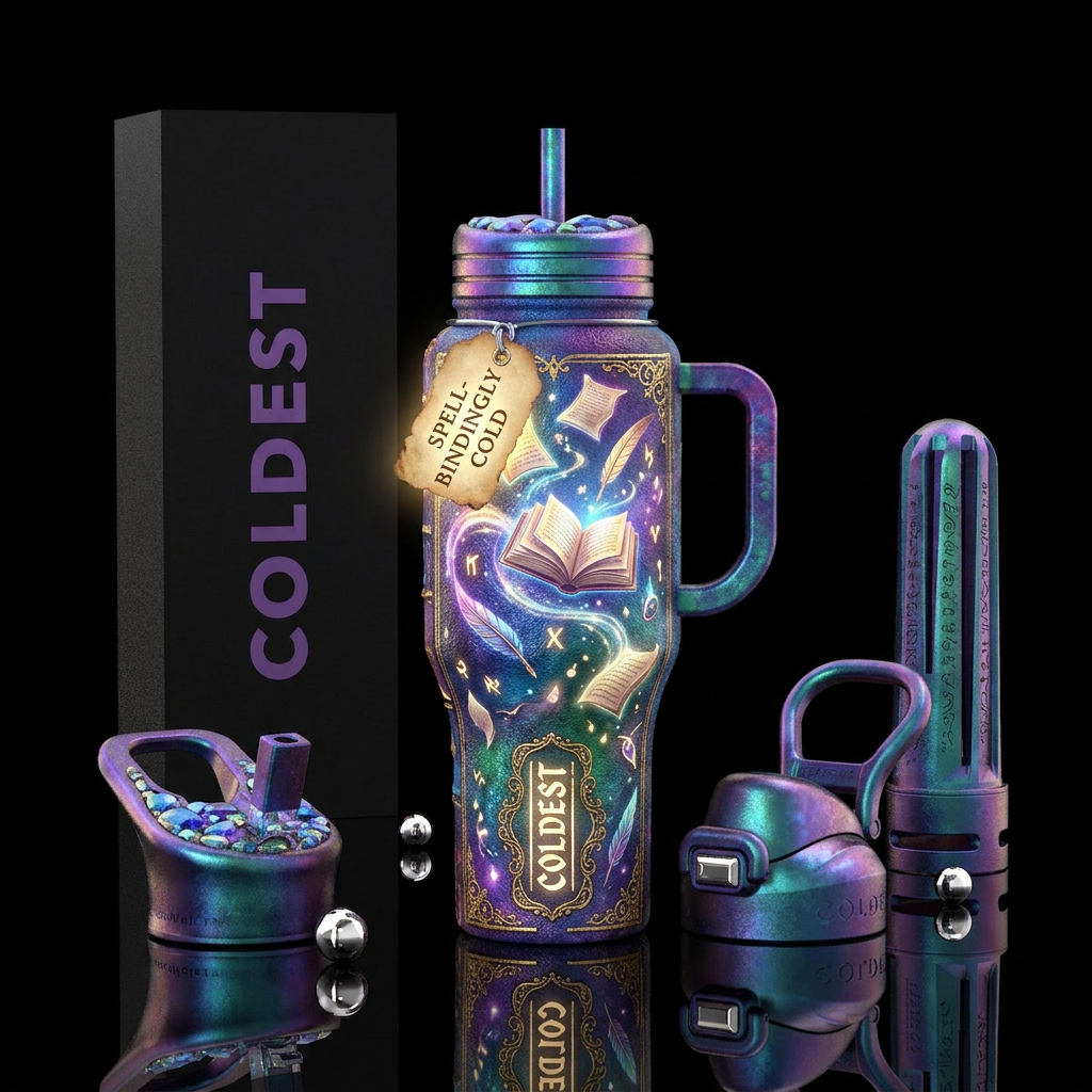 Whimsical magical reader book glowie water bottle design