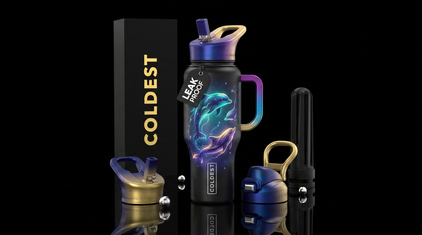 Whimsical magical dolphins glowing water bottle design