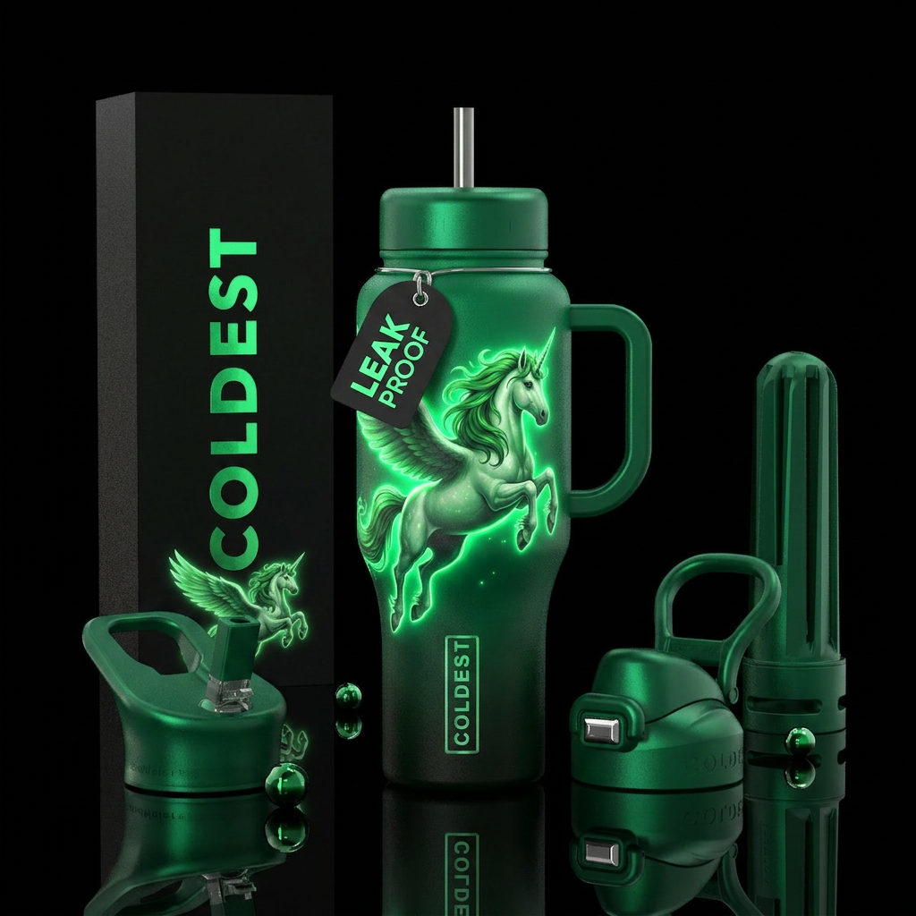 Whimsical and magical beautiful flying unicorn glo... water bottle design