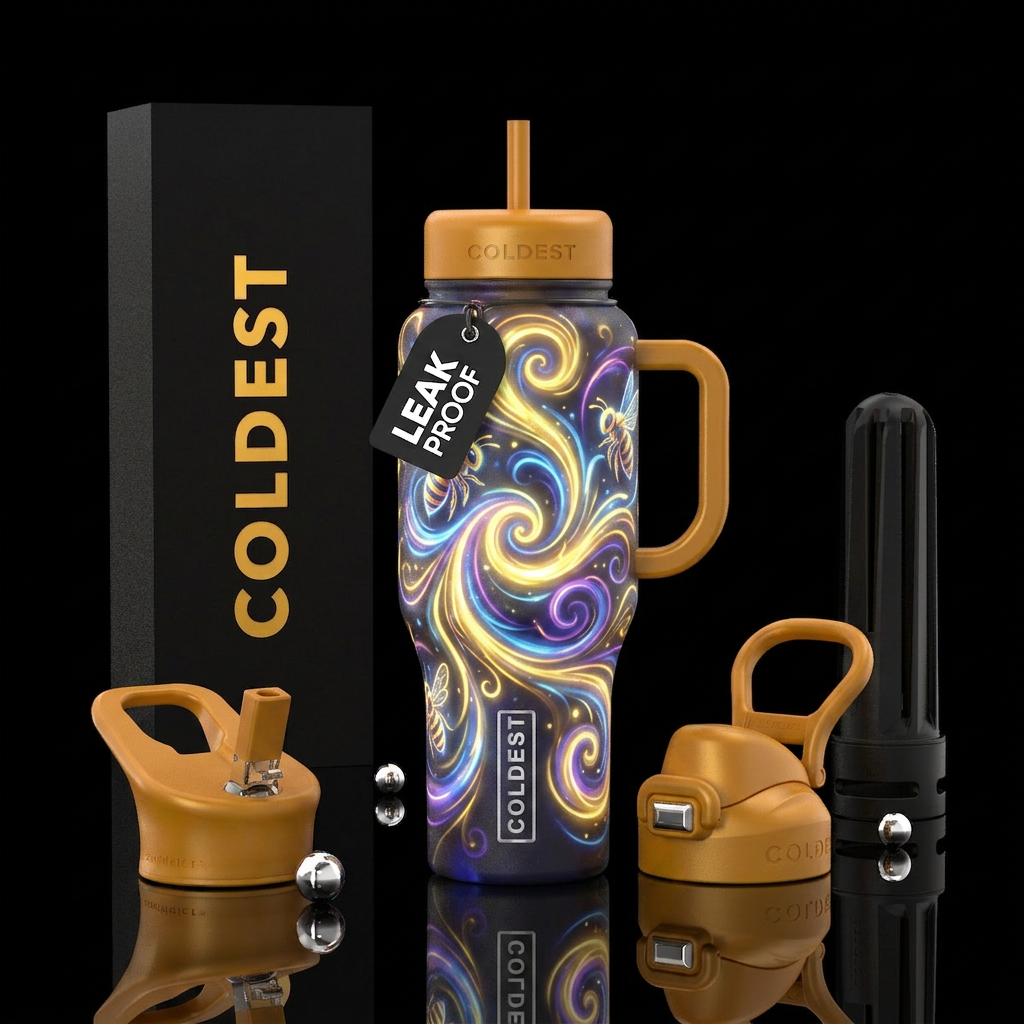 Whimsical magical stung by a bee 🐝 glowing swirls... water bottle design