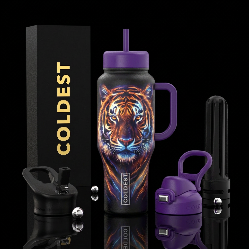 The magical tiger glow water bottle design