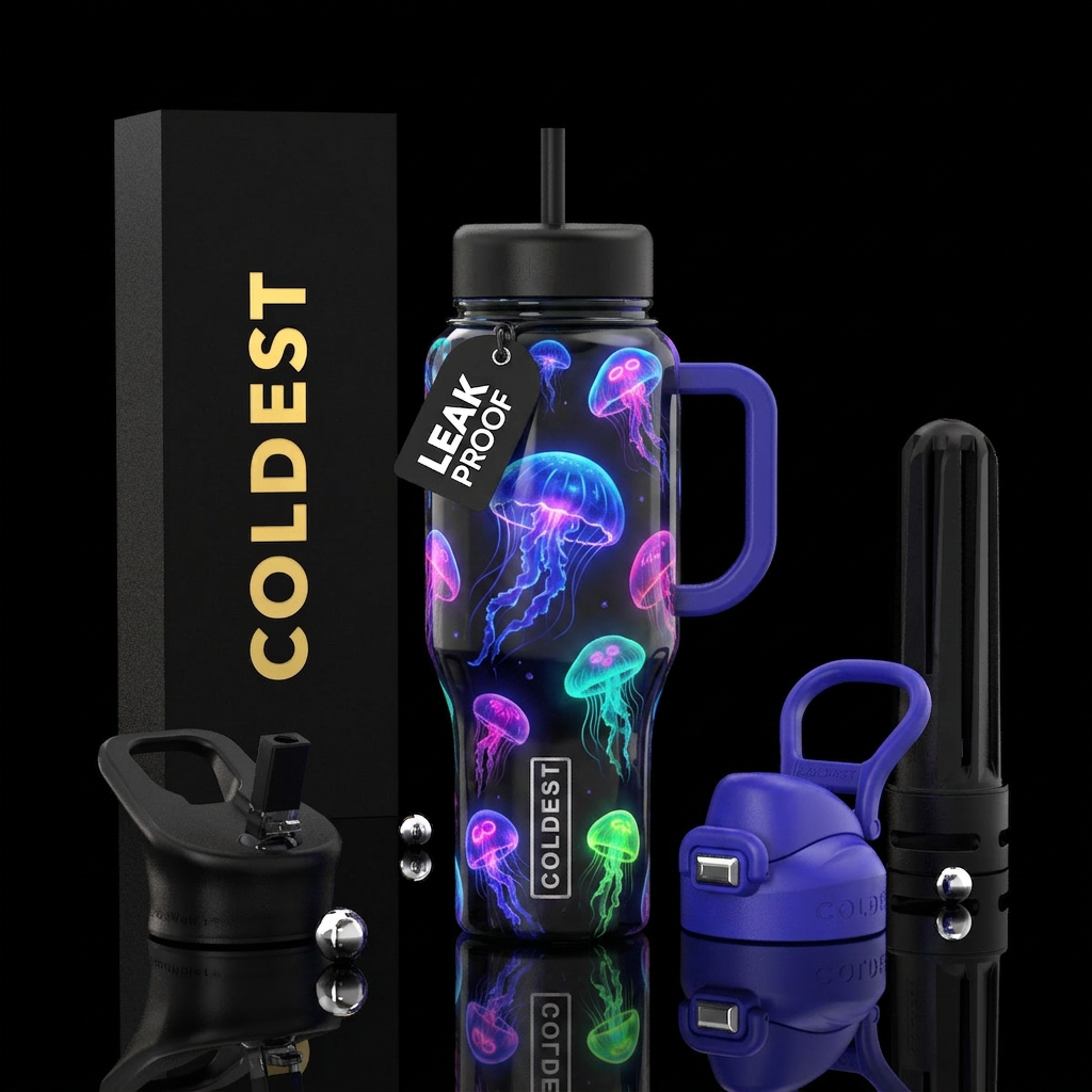 Whimsical magical hovering glowing jellyfish 🪼 🪼... water bottle design