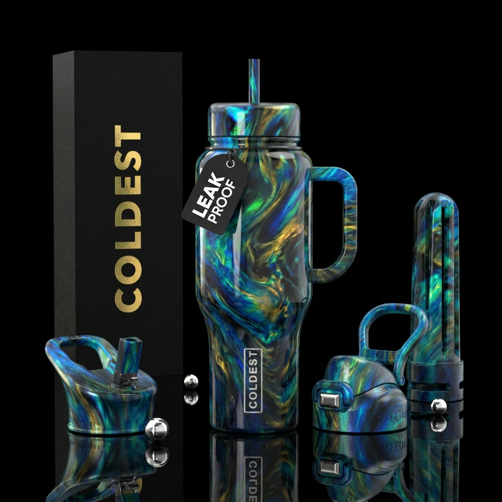 Topaz opal black handle water bottle design