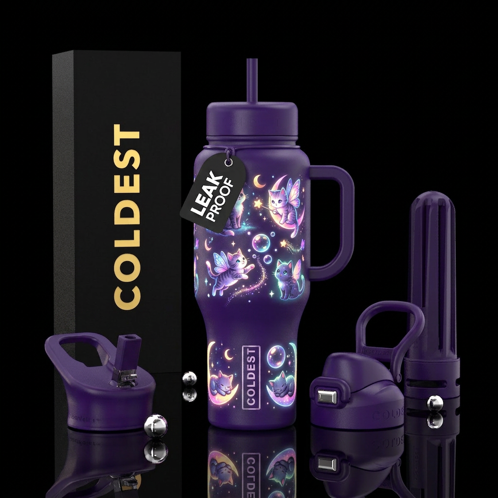 Whimsical and magical glow with kittens water bottle design