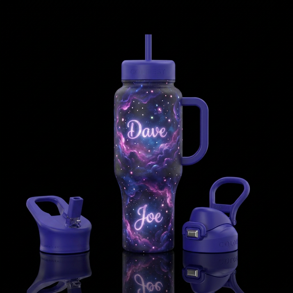 Whimsical and magical with glow for Dave and Joe water bottle design