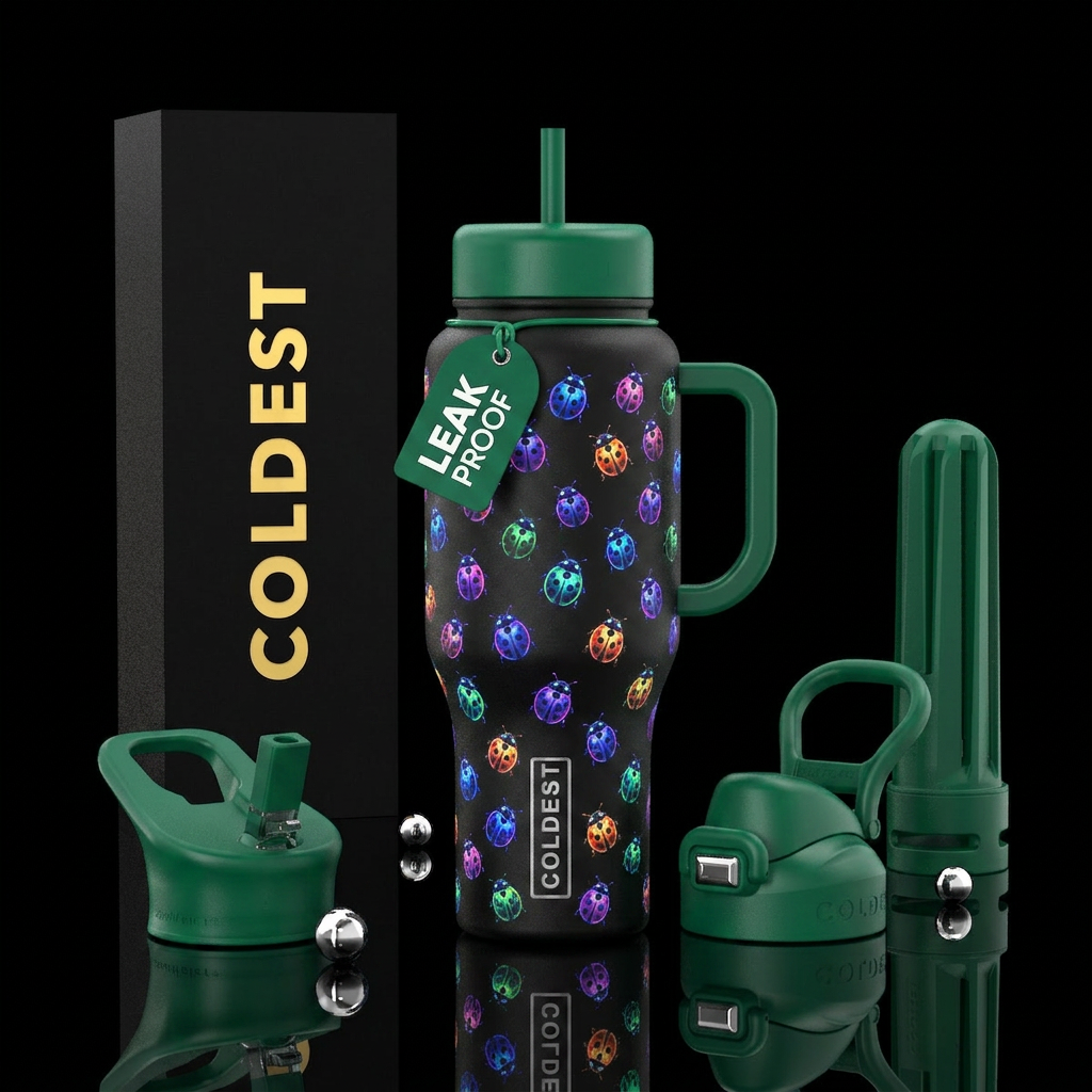 Whimsical magical small ladybugs glowing water bottle design