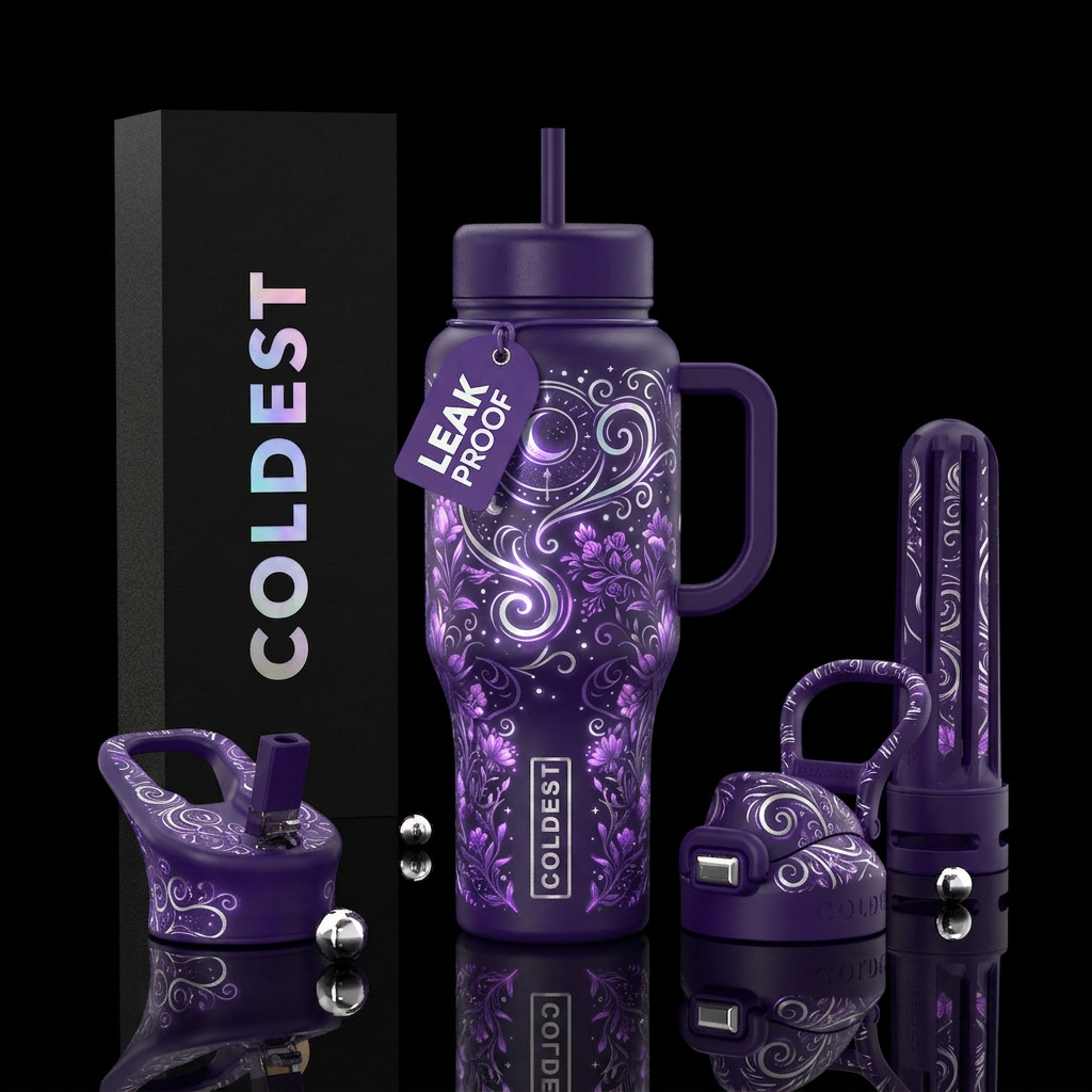 Magical whimsical harvest moonlight purple floral ... water bottle design
