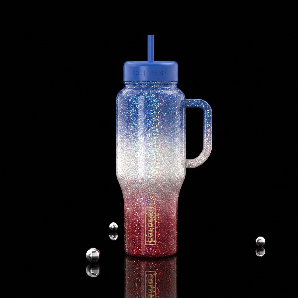 Red, white and blue glitter ombre glitter glitter ... water bottle design