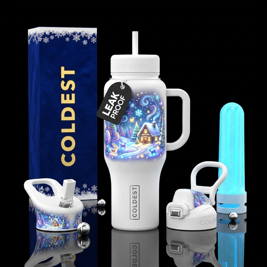 Whimsical magical snow day with beautiful gorgeous... water bottle design