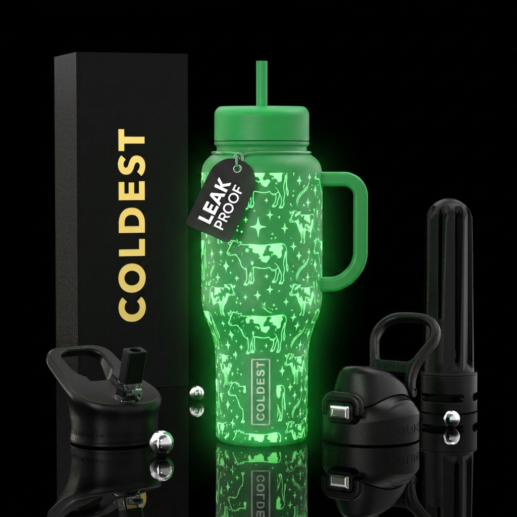Whimsical magical glowing cow glowie pattern with ... water bottle design