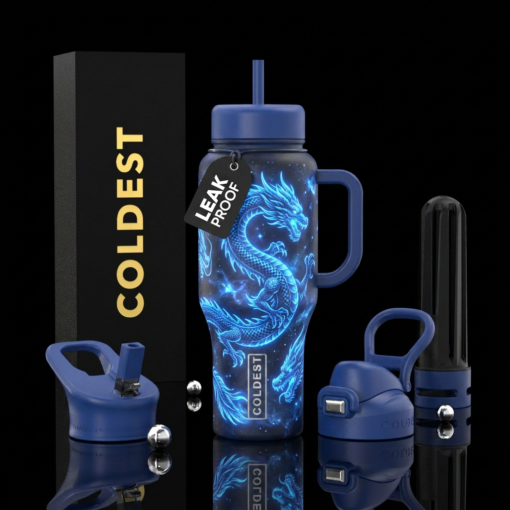 Celestial dragons glowing water bottle design