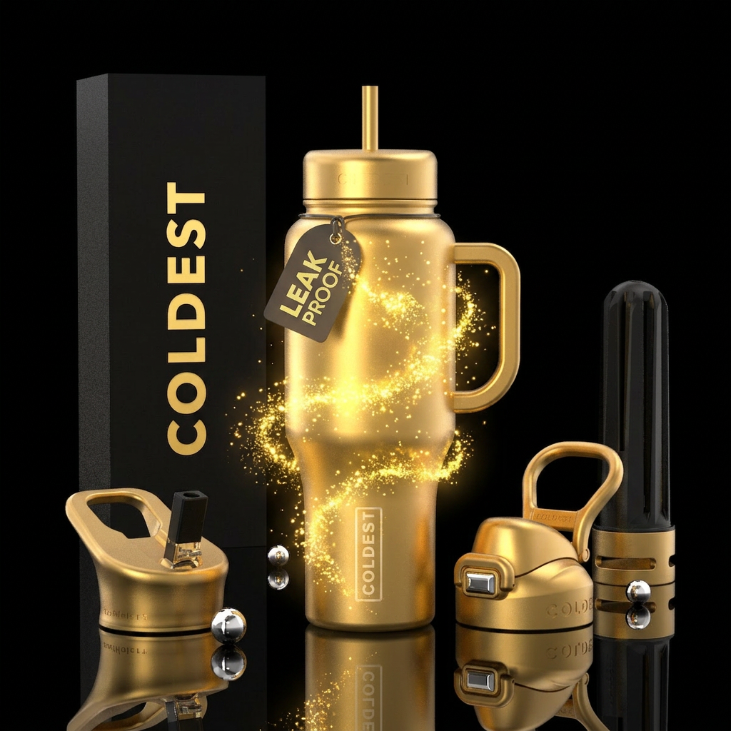 Whimsical magical golden glowie water bottle design