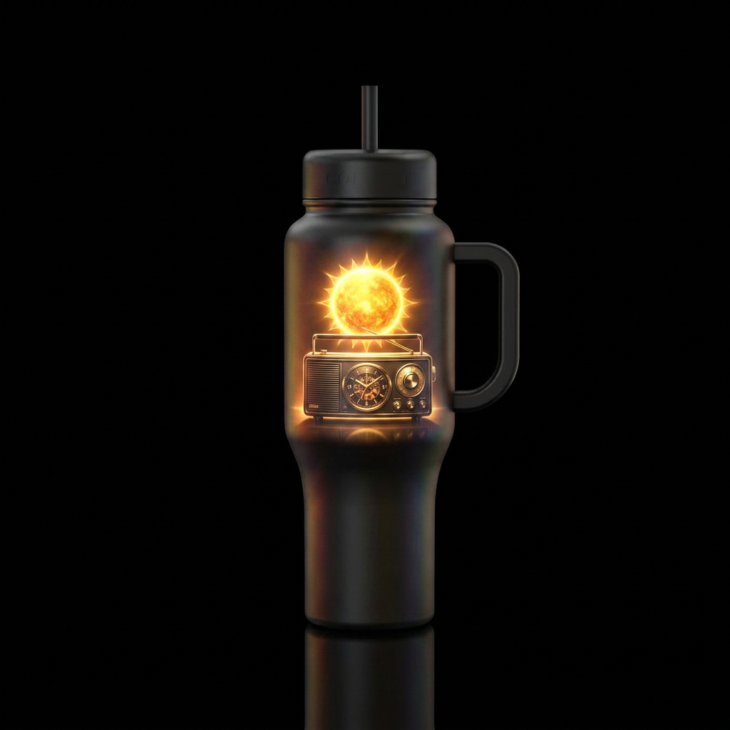 Glowing ☀️ picture with a clock radio in the middl... water bottle design
