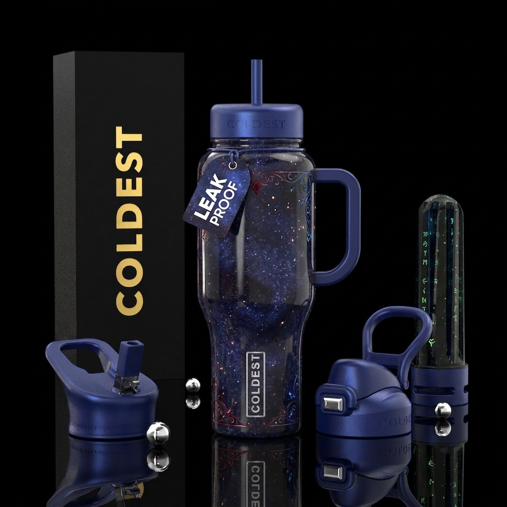 Whimsical magical great animation glowing water bottle design