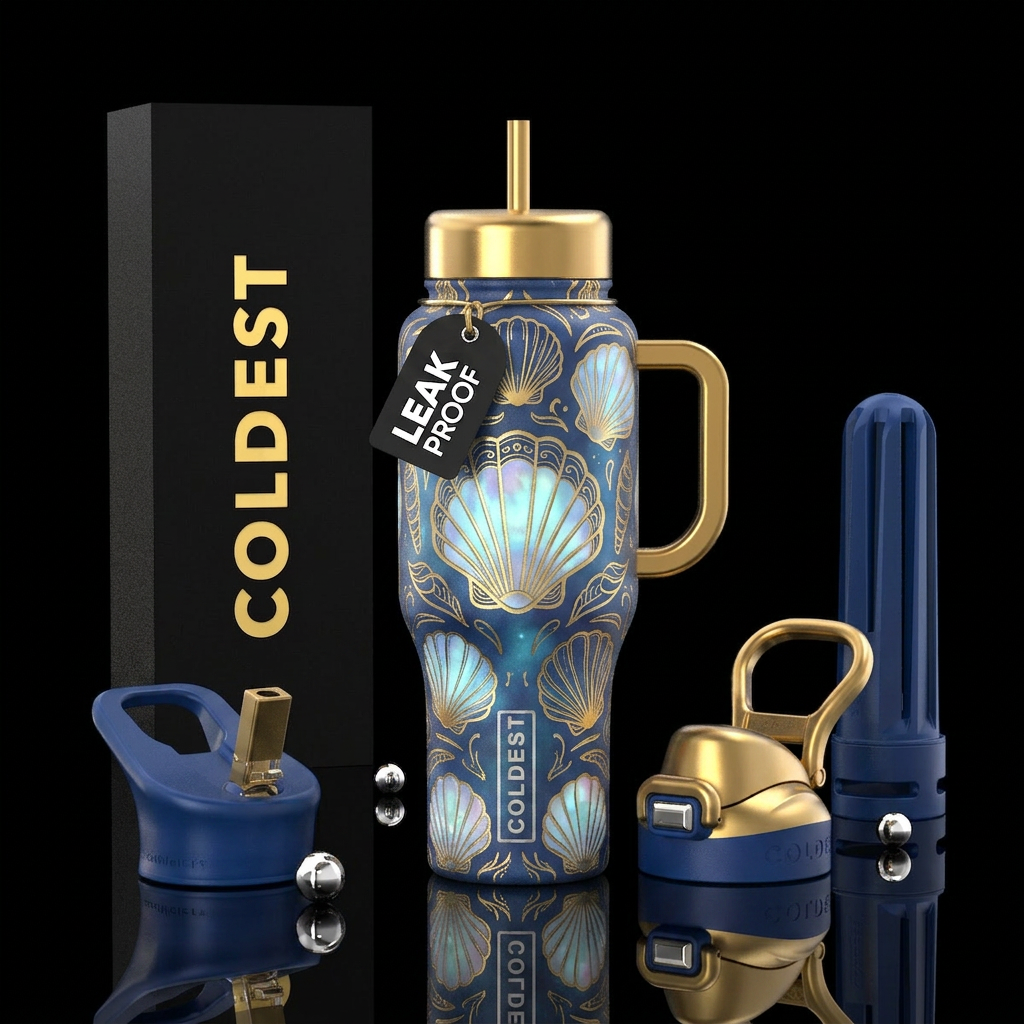 Whimsical magical moonlight glowing seashells with... water bottle design