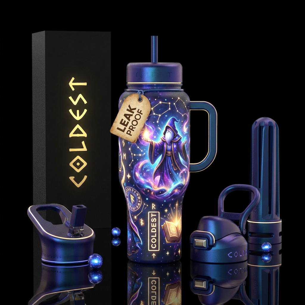 Whimsical magical glowing wizard 🧙 glowie water bottle design