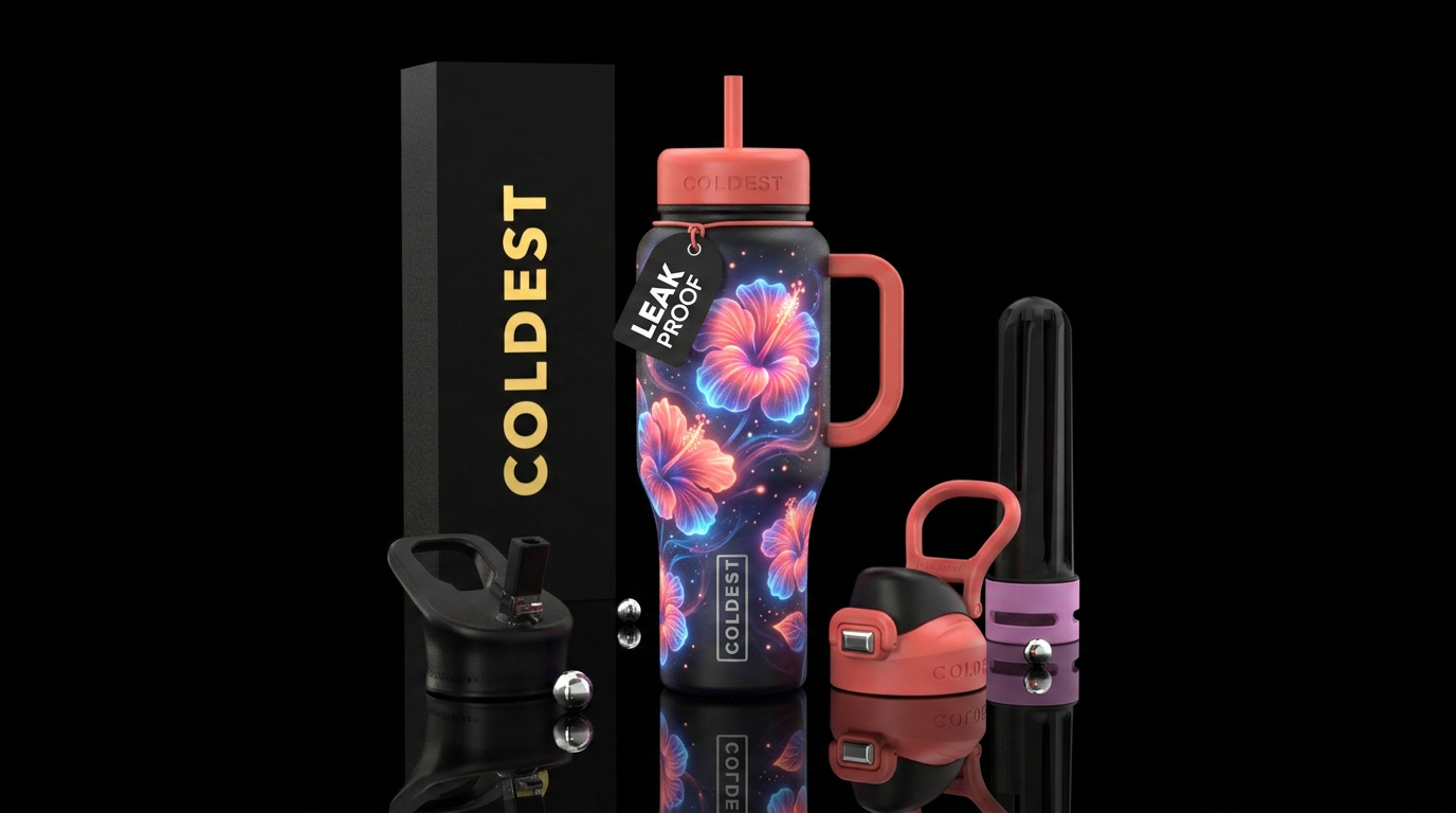 Whimsical magical glowing hibiscus glowie water bottle design