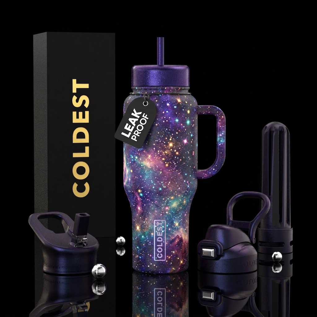 Whimsical magical glowing sparkling glowie space water bottle design