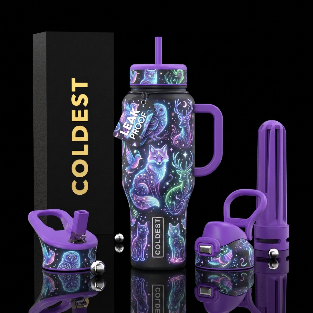 Whimsical magical glowing of animals water bottle design