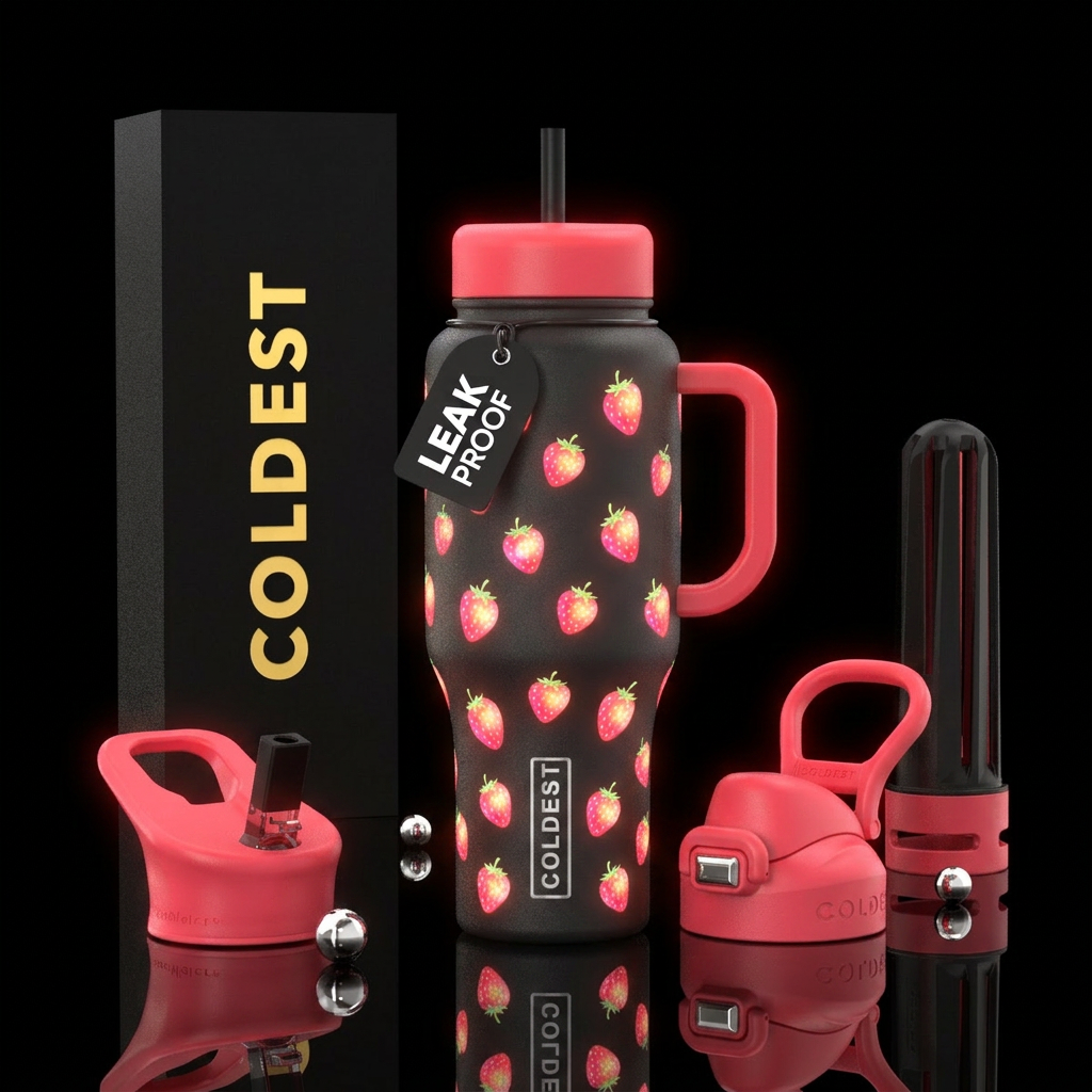 Whimsical magical small strawberries that glow water bottle design