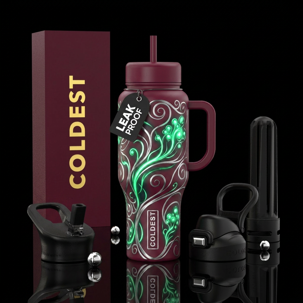 Whimsical magical summer design in Burgundycherry ... water bottle design