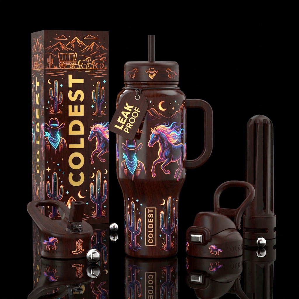 Whimsical magical westerners of cowboys of western... water bottle design