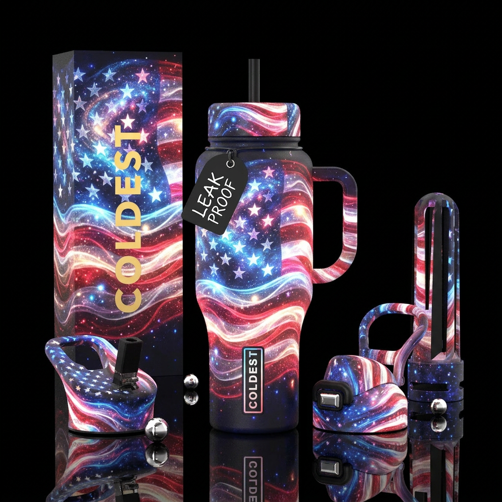 Whimsical magical great American flag that glows water bottle design