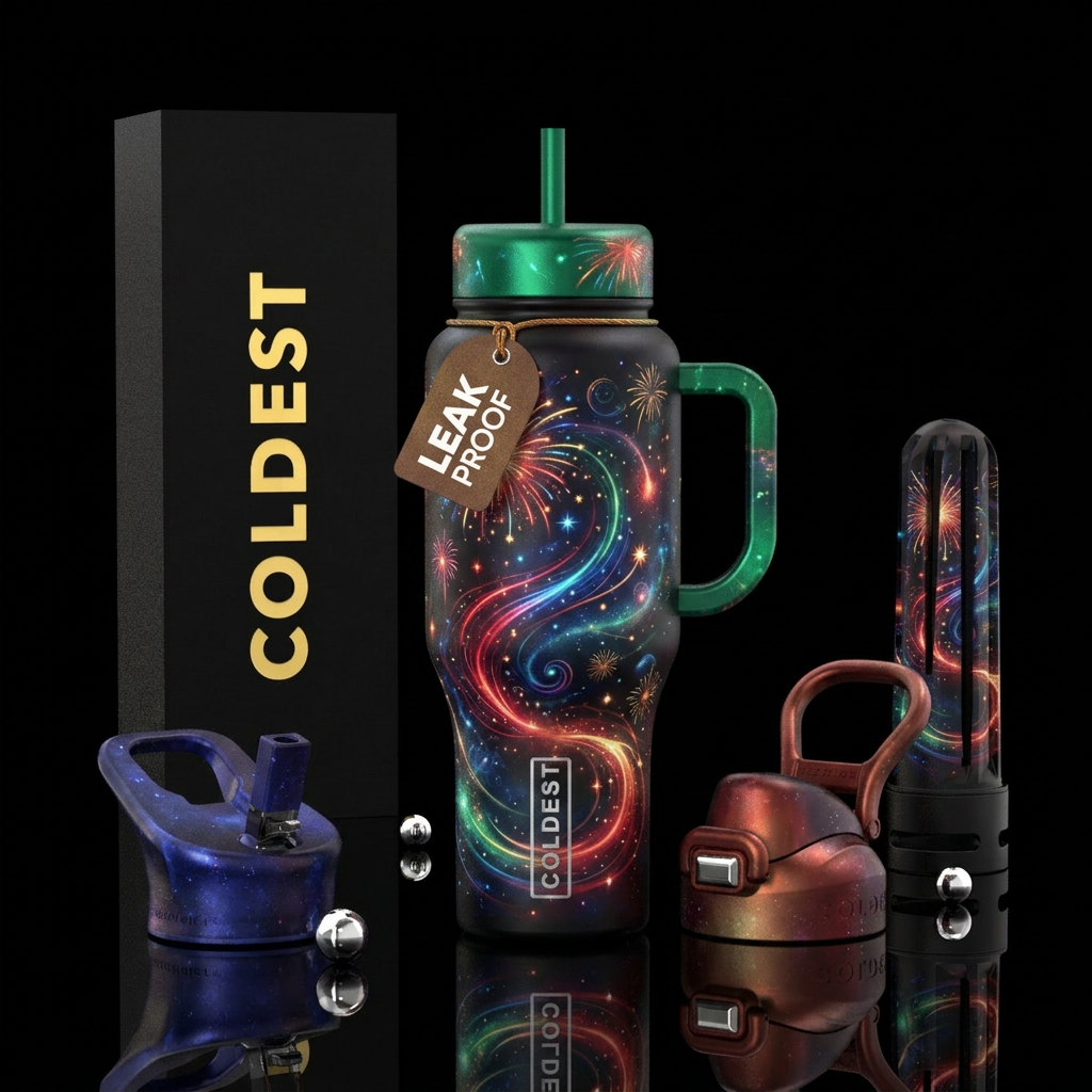 Whimsical magical firecracker glowie water bottle design