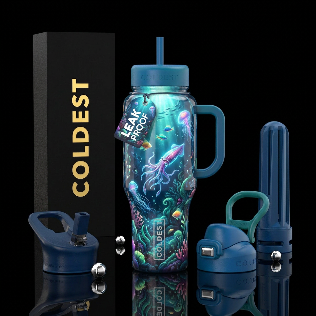 Whimsical and magical the great oceans of that glo... water bottle design