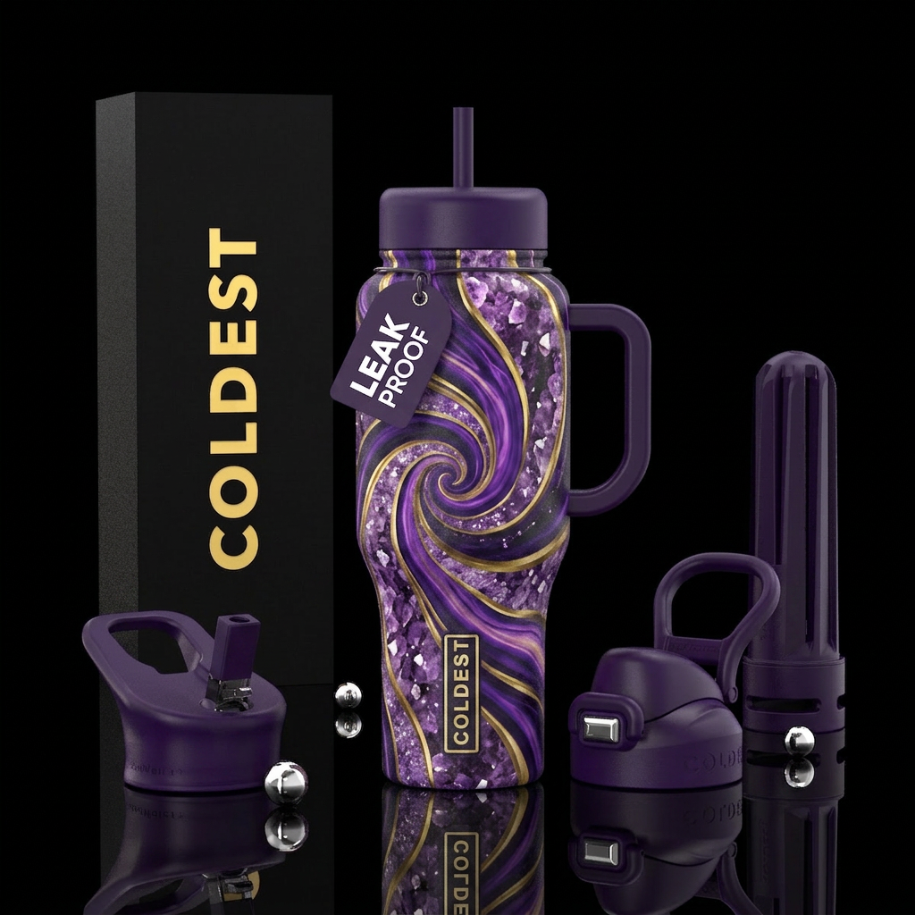 Whimsical and magical of amethyst glowie with purp... water bottle design