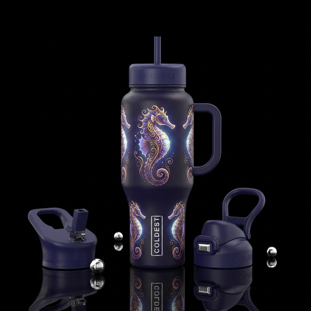 Whimsical and magical of moonlight seahorses that ... water bottle design