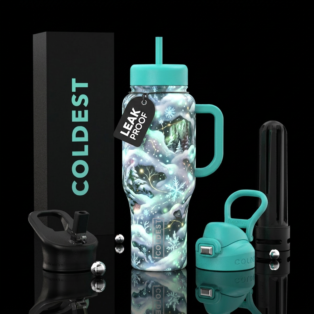 Whimsical magical camiflouge that is snowy and it ... water bottle design