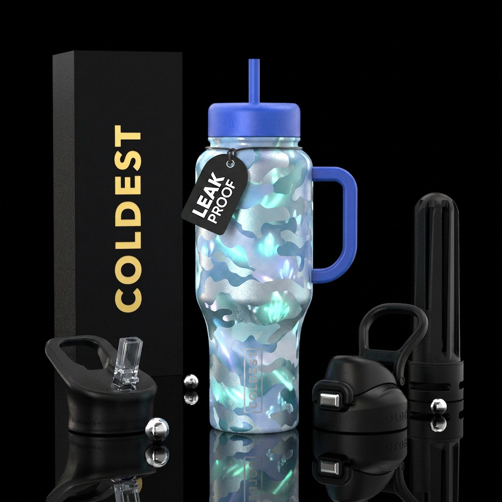 Whimsical magical camiflouge that is snowy and it ... water bottle design