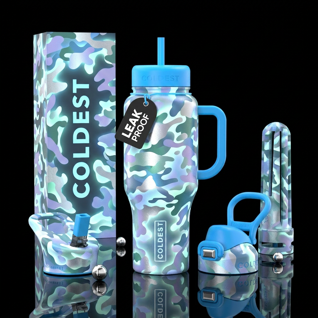 Whimsical magical camiflouge that is snowy and it ... water bottle design