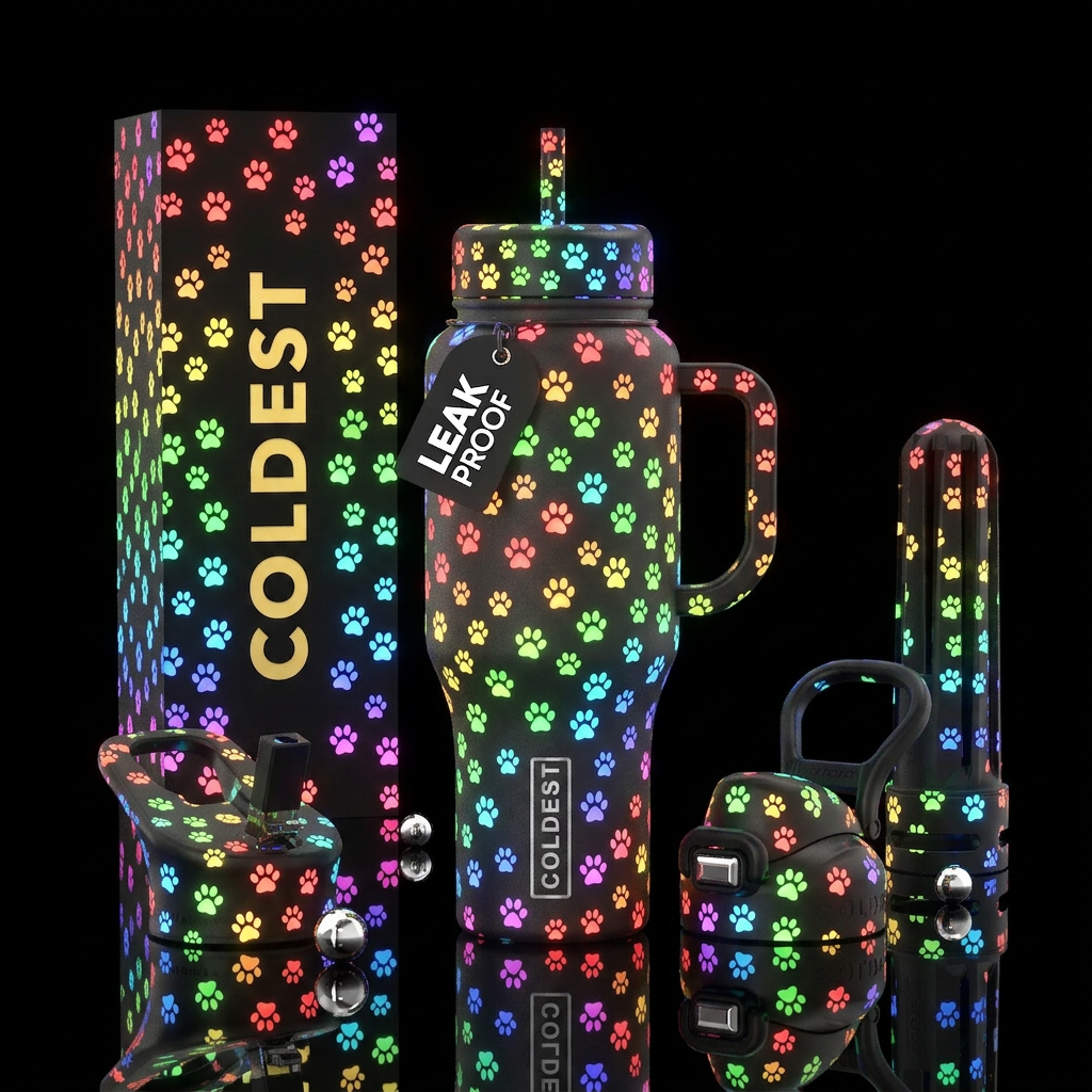 Whimsical magical puppy paws 🐾 that glow multiple... water bottle design