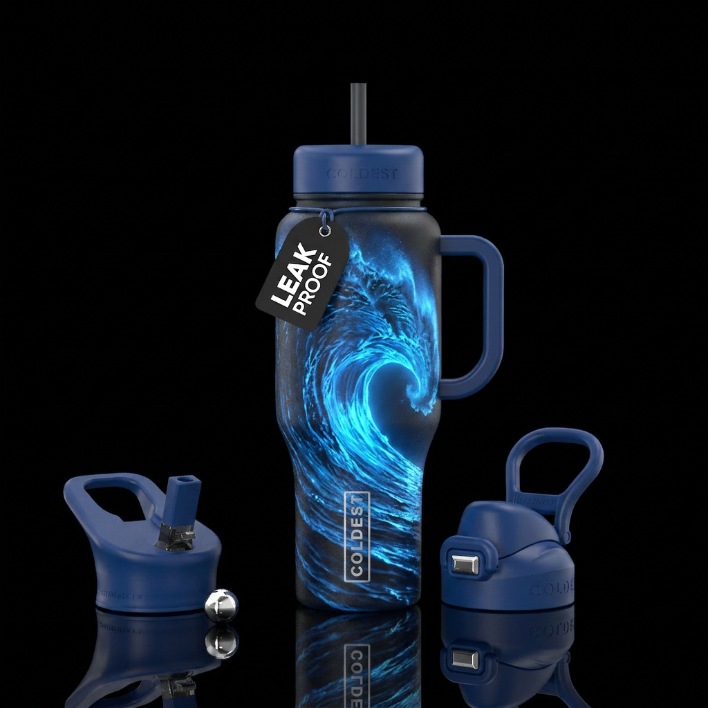 Whimsical magical great tsunami wave that is a gre... water bottle design