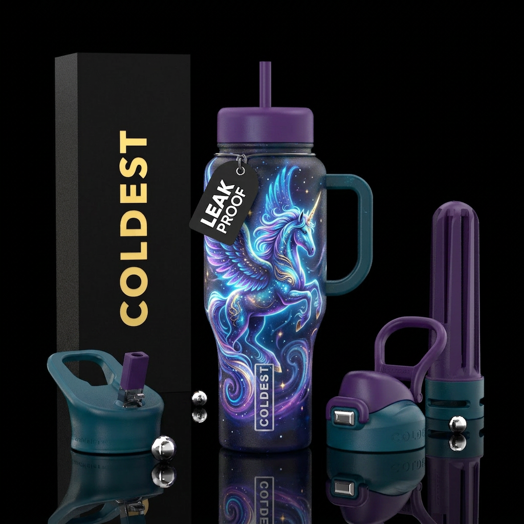 Whimsical magical Pegasus glowie water bottle design
