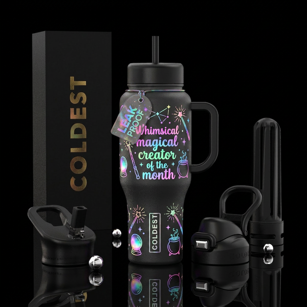 Whimsical magical creator of the month in multiple... water bottle design
