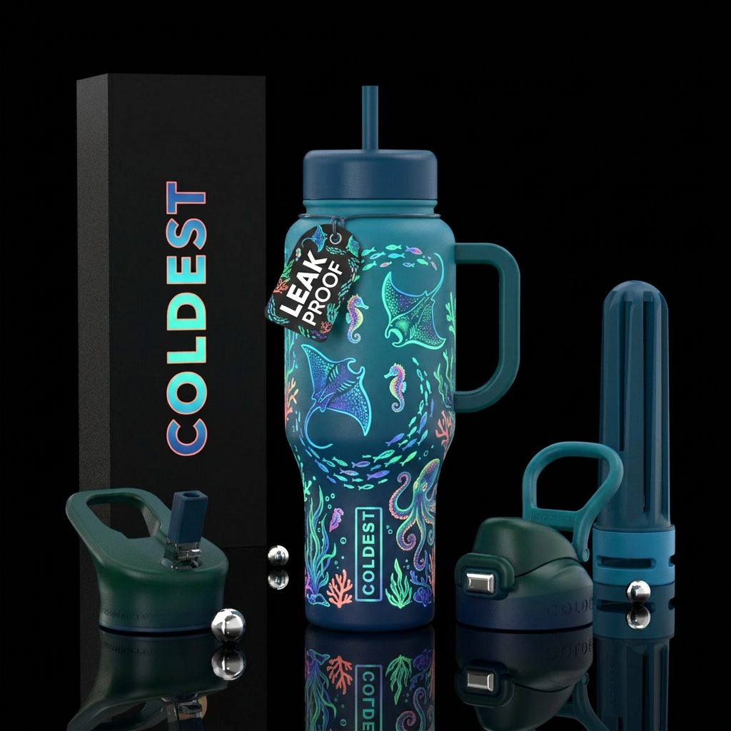 Whimsical and magical the love of sea life that gl... water bottle design