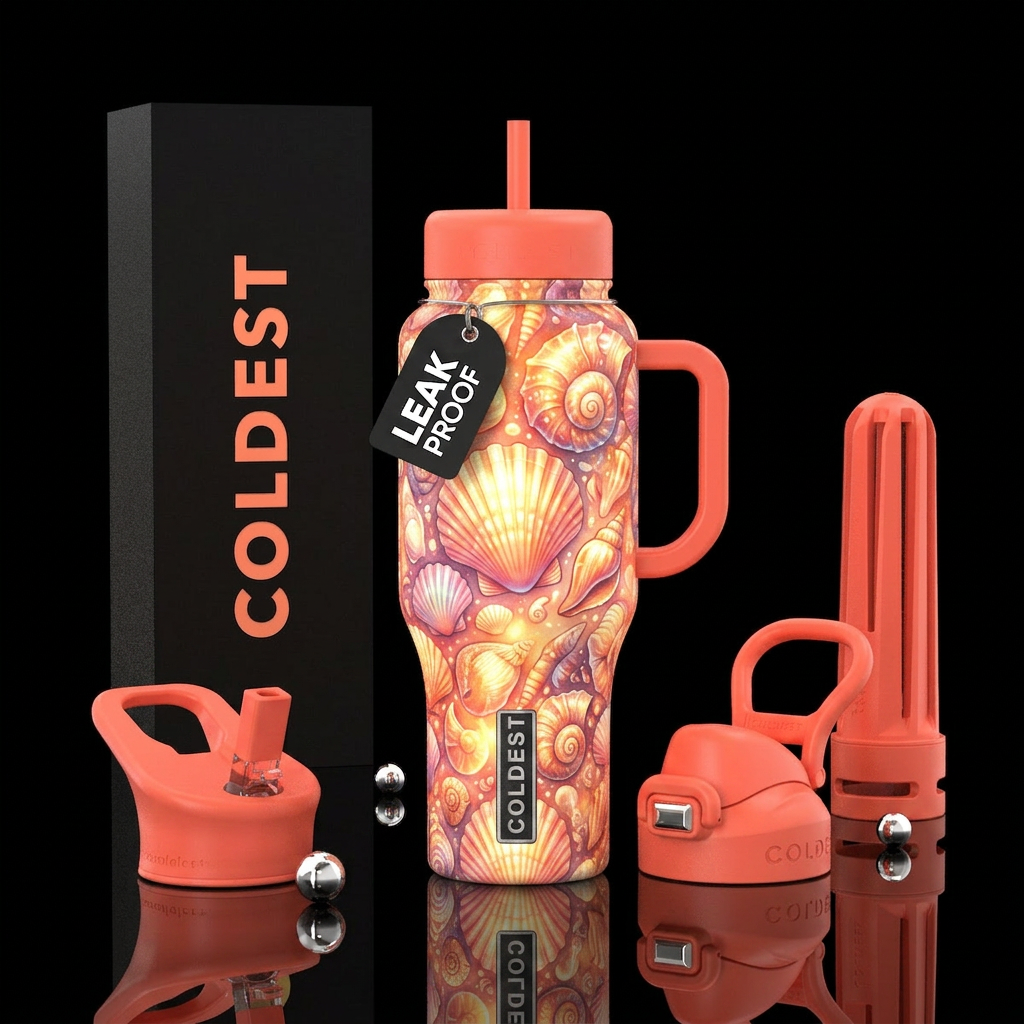 Whimsical magical seashells that is a bright and s... water bottle design