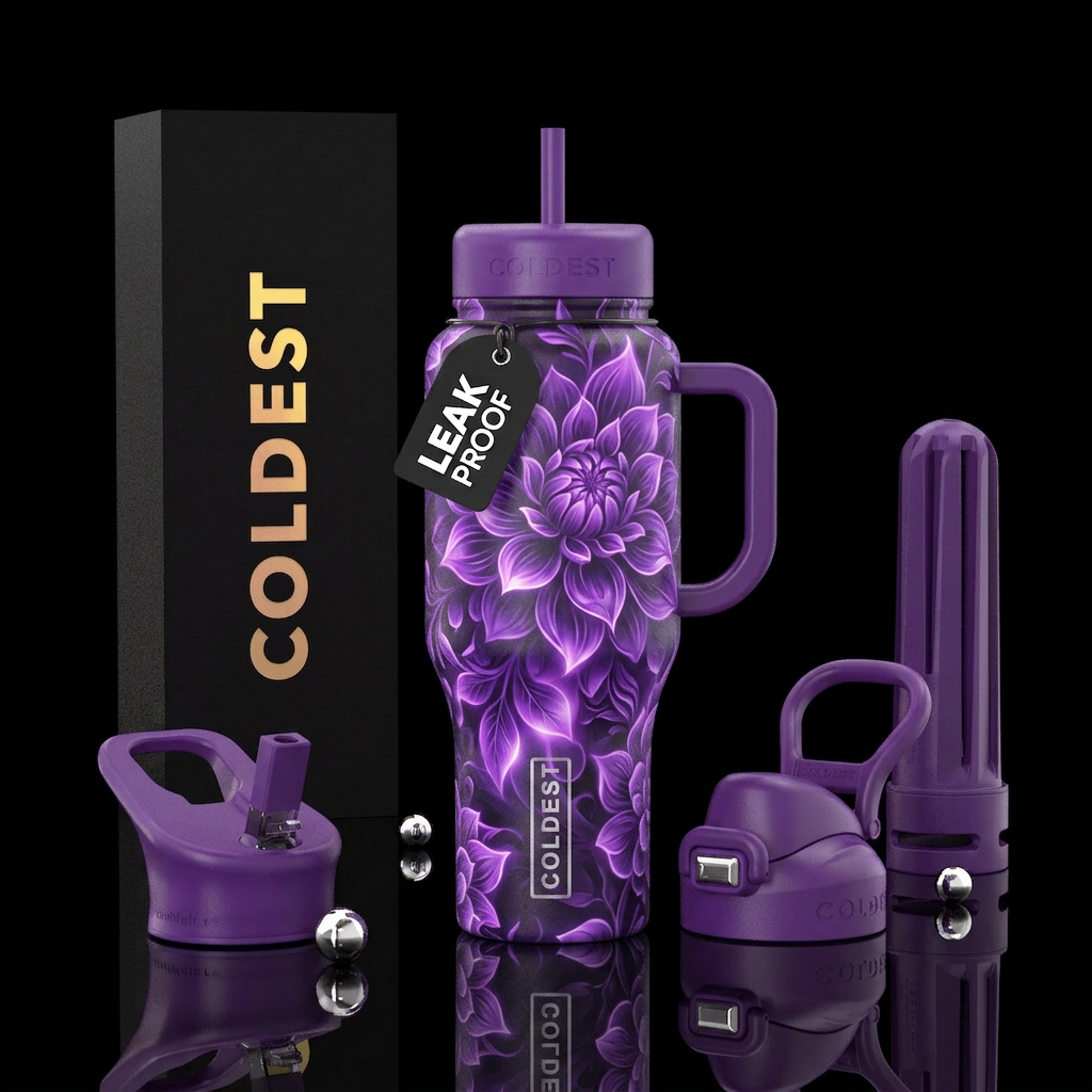 Purple floral design with a glow water bottle design