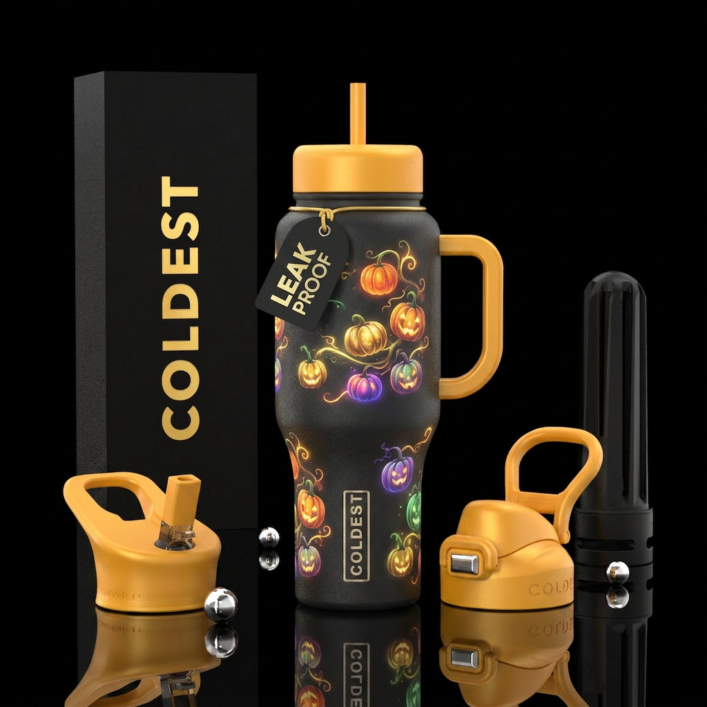 Whimsical magical small pumpkins 🎃 all around the... water bottle design