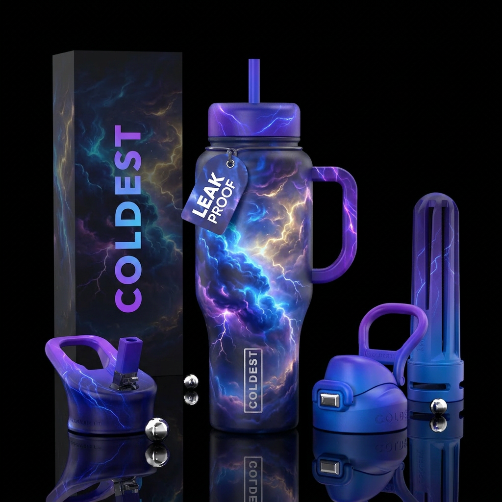 Whimsical magical clashing storm ⛈️ that glows water bottle design