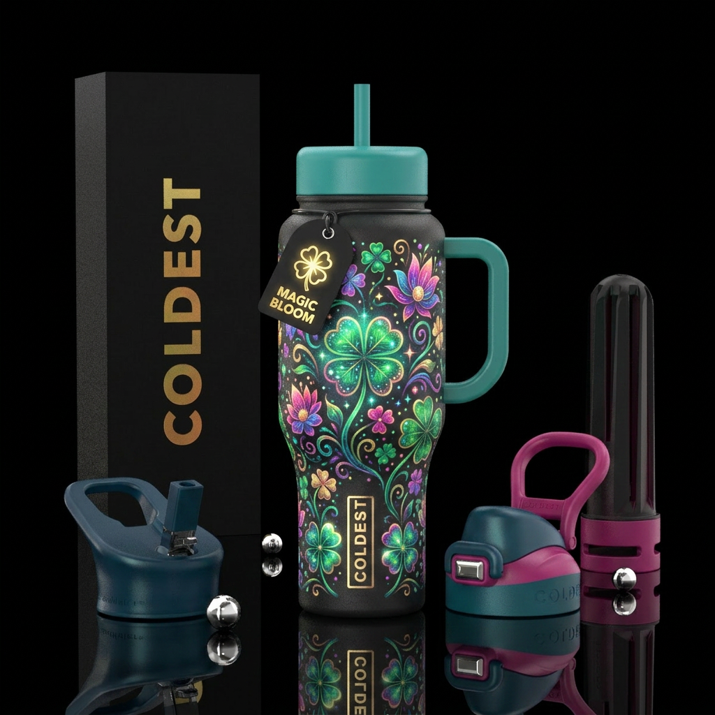 Whimsical magical clover floral glowie that glows ... water bottle design
